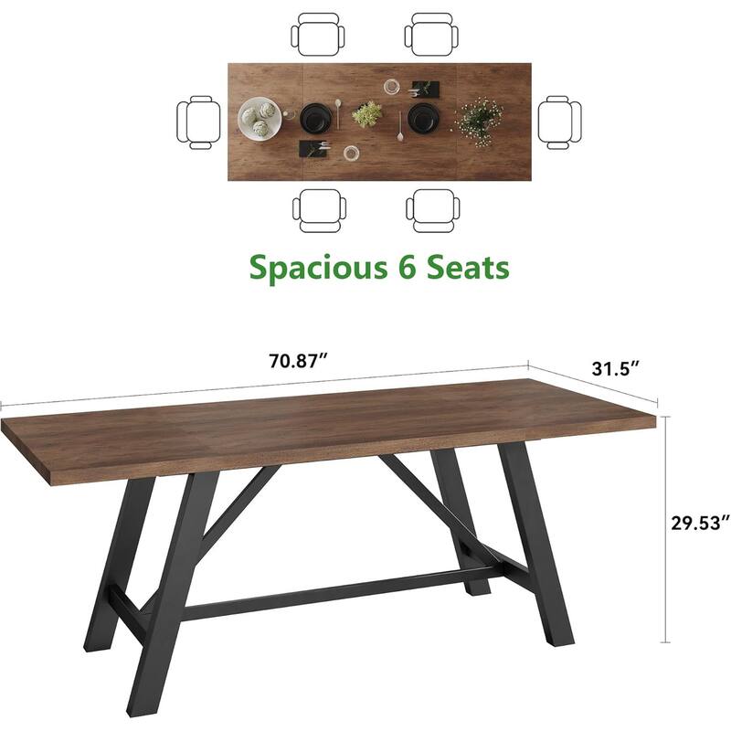 WESOME 70.8" Rectangular Rustic Wooden Dining Table with Sturdy Iron Legs - 31.5 x 70.87 x 29.53 inch