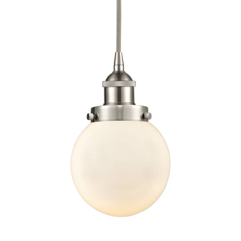 Innovations Lighting 616-1PH-10-6 Beacon Pendant Beacon 6" Wide Mini - Brushed Satin Nickel / Matte White