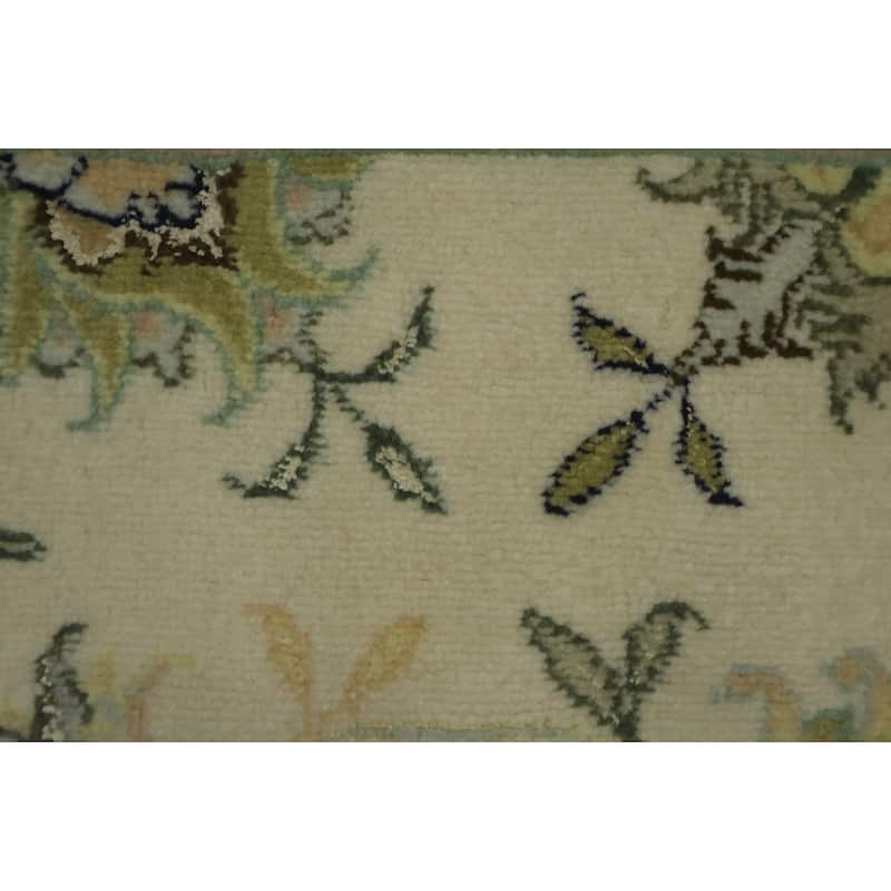 Hand Knotted Oriental Wool & Silk Carpet Traditional All-Over Beige & Ivories Tabriz Area Rug - 9' 5'' X 6' 3''