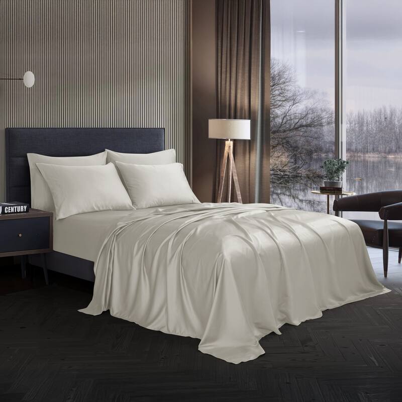 Modern Threads 6-Piece Satin Sheet Set with Deep Pocket Fitted Sheet, 4 Pillowcases, and Organizer