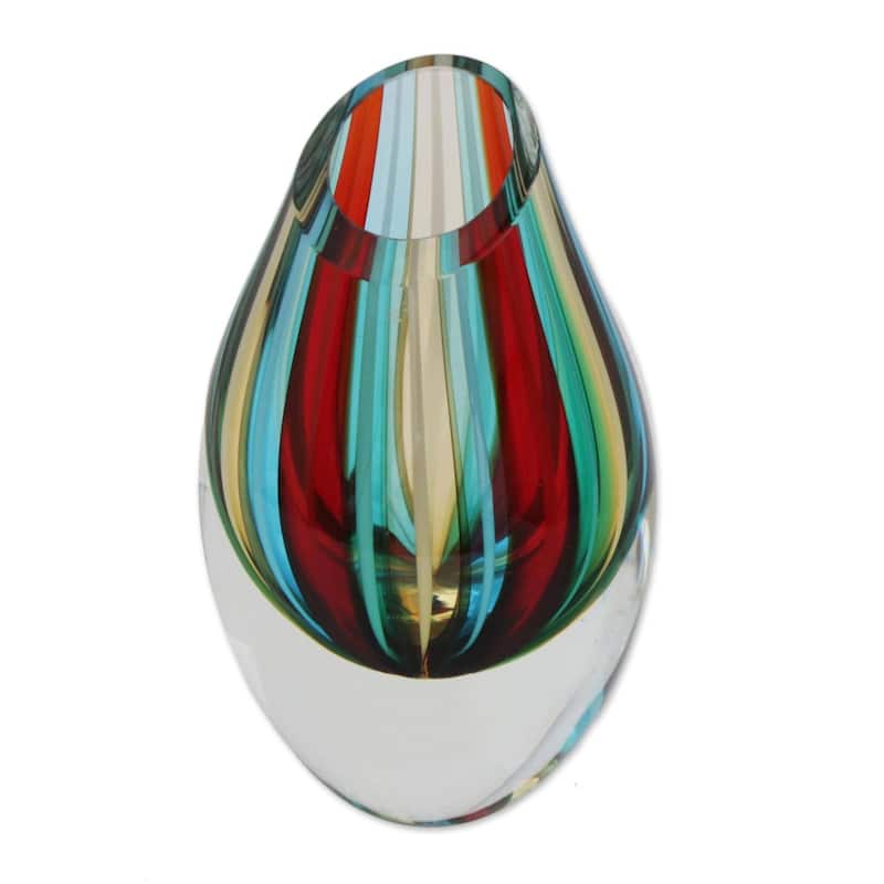 Novica Handmade Carnival Stripes Art Glass Vase (6 Inch)