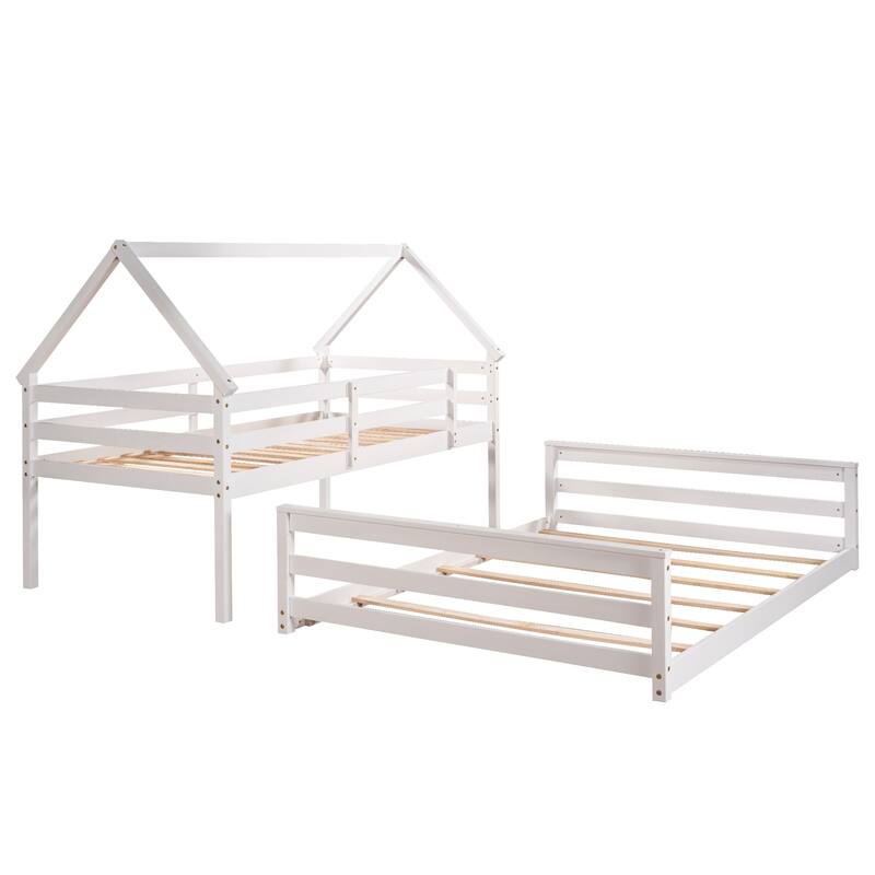 Twin over Full House Bunk Bed with Built-in Ladder