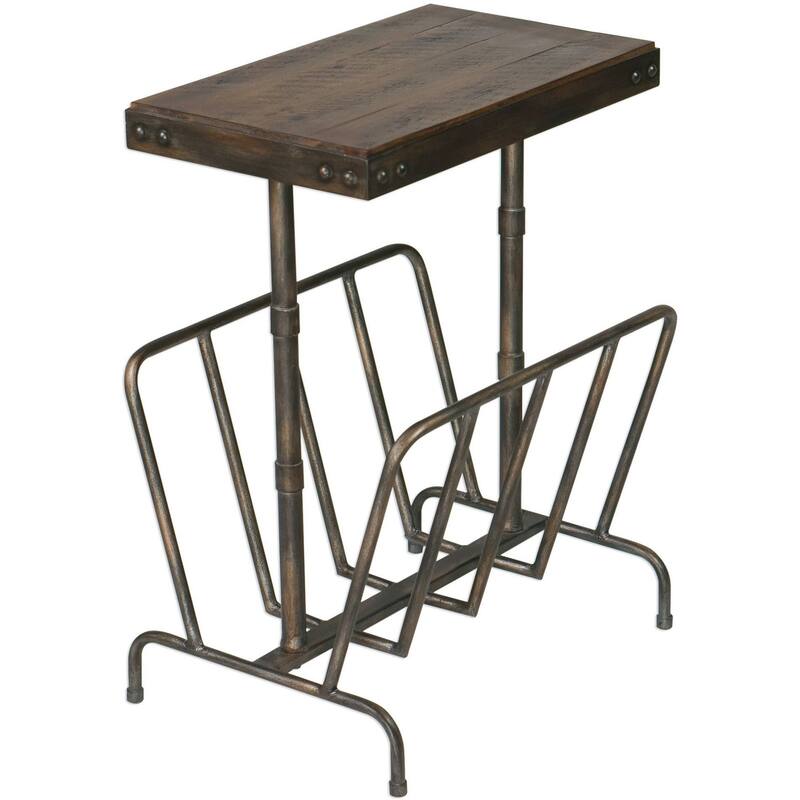 Uttermost Sonora 12" Long Iron and Walnut Wood End Table