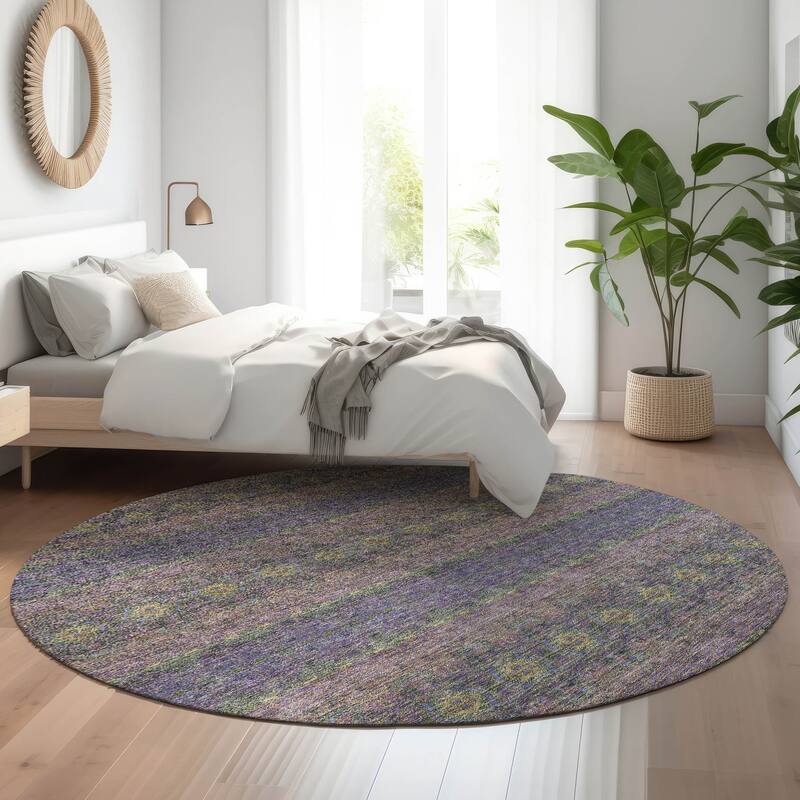 Premium Washable Super Soft Boho Stripes Mayfield Rug - Purple - 8' x 8' - Round
