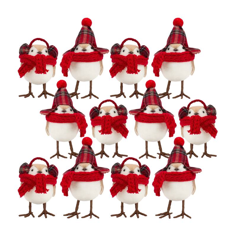 Bird w/Scarf and Hat (Set of 12) - Red