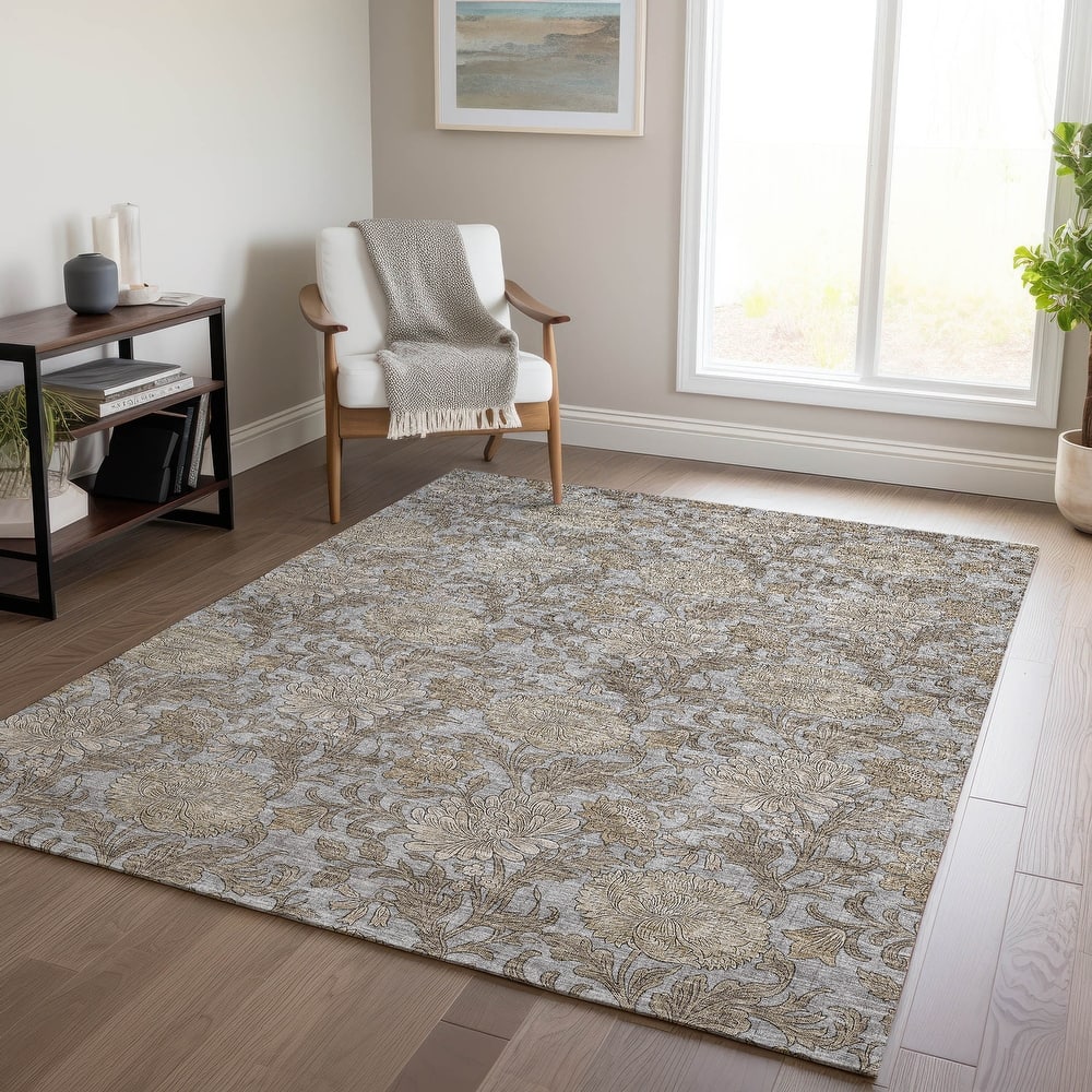 Machine Washable Indoor/ Outdoor Chantille Floral Rug
