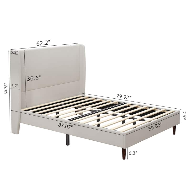 GDFStudio - Oliver High Back Soft Bed with 12-Slat Support and Plush Upholstery