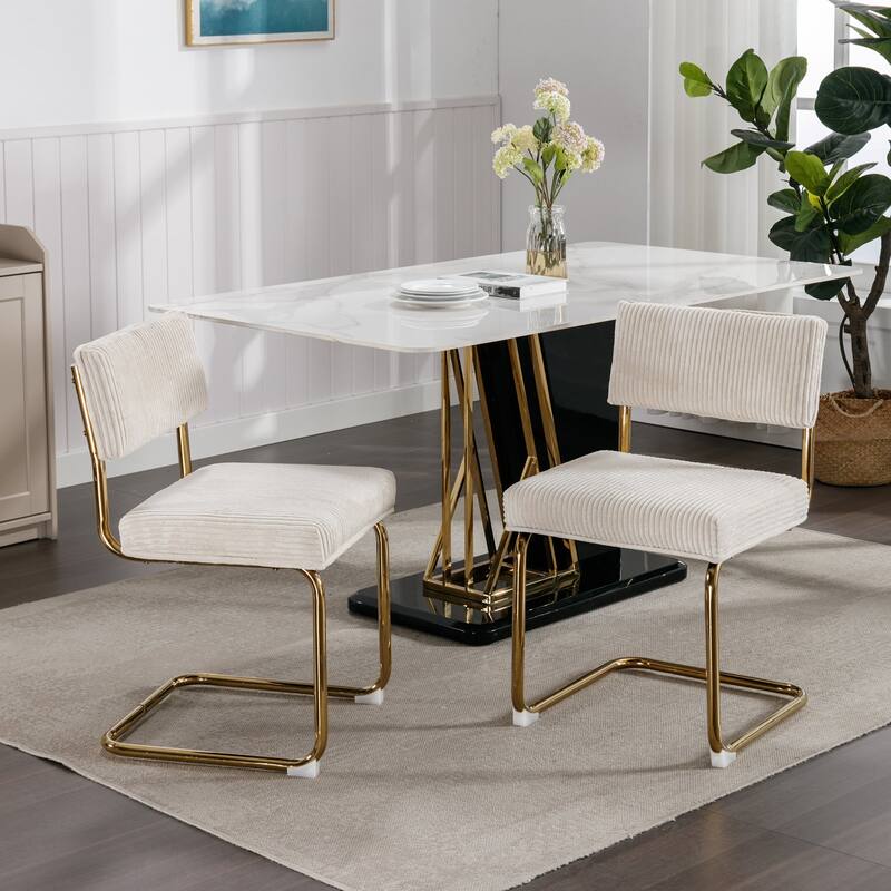 Modern Dining Chairs with Corduroy Fabric and Gold Metal Base, Set of 2