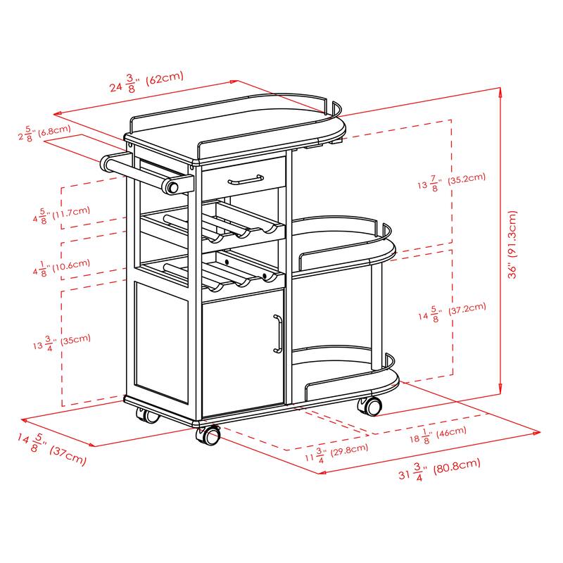 Jimmy Entertainment Cart, Espresso - 35.35 x 15.39 x 35.94 inches
