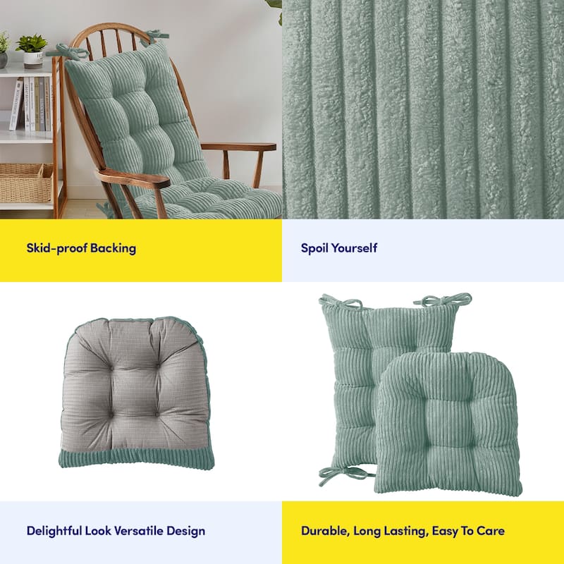 Sweet Home Collection 2 Piece Velvet Ribbed Non Slip Rocking Chair Cushion Sets