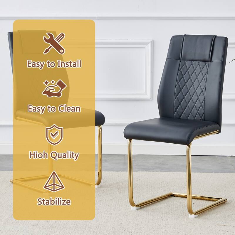 Rectangular Dining Table Set for 6-8 People, Modern Glass Table with Faux Leather Chairs