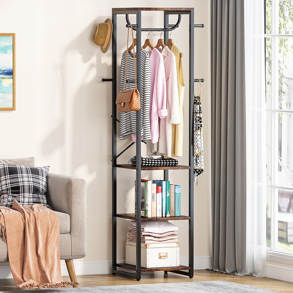 Entryway Free-Standing Coat Rack Stand for Clothes Purse Bag Hat