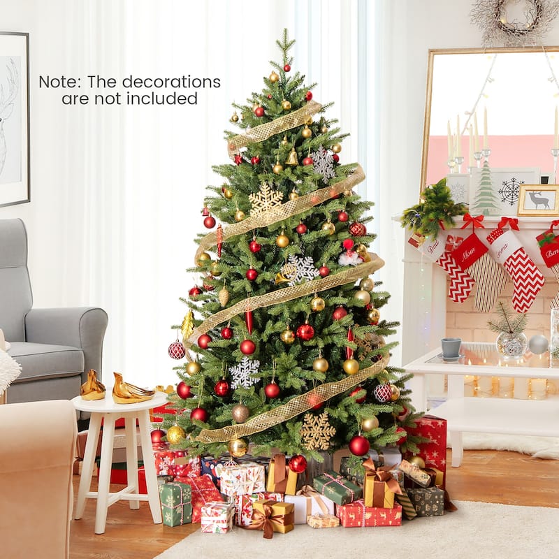 Gymax 5/6 FT Pre-Lit Artificial Christmas Tree Hinged Xmas Tree w/