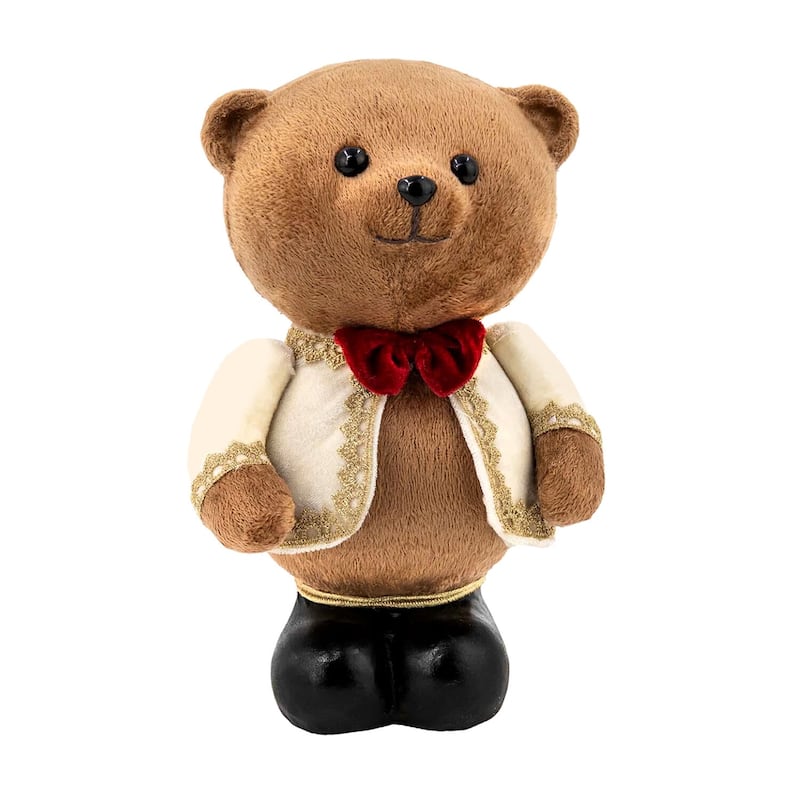 Brown & Gold Plush Bear Christmas Decoration - 6.3 x 4.7 x 9.8"