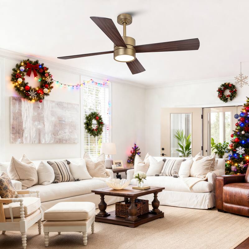 52" Black/ Distressed Brass Smart Dimmable RGB Ceiling Fan with Remote and App Control