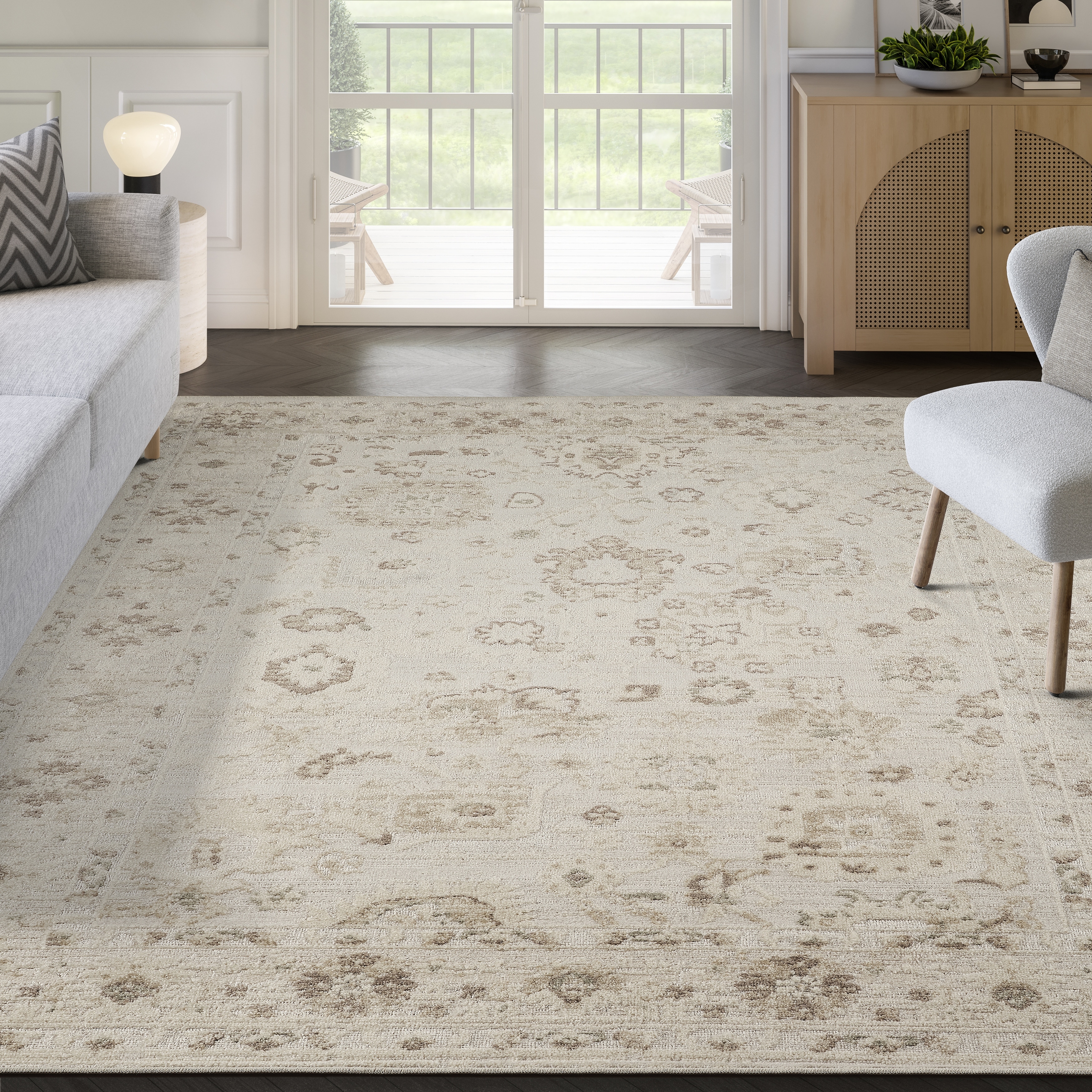 Abani Rugs NRA130A Traditional Distressed Floral Beige Area Rug