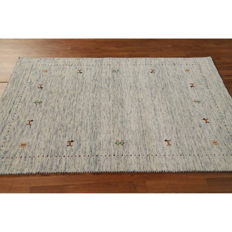 Beige Tribal Gabbeh Oriental Rug Hand-Knotted Wool Carpet - 4'0" x 5'9"