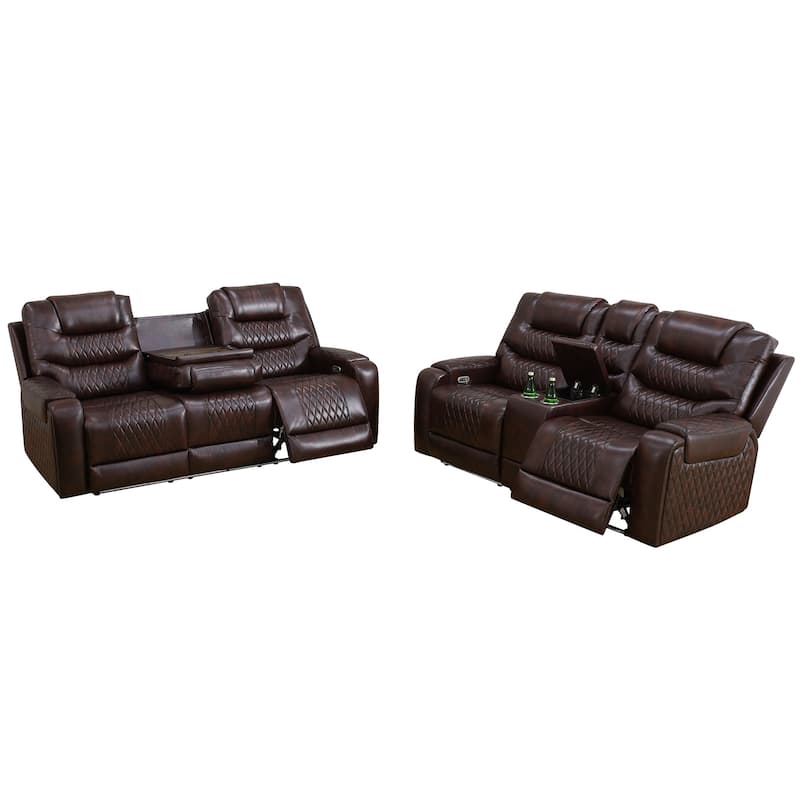 Breathing Leather 3-Piece Couch Recliner Sofa Set for Living Room