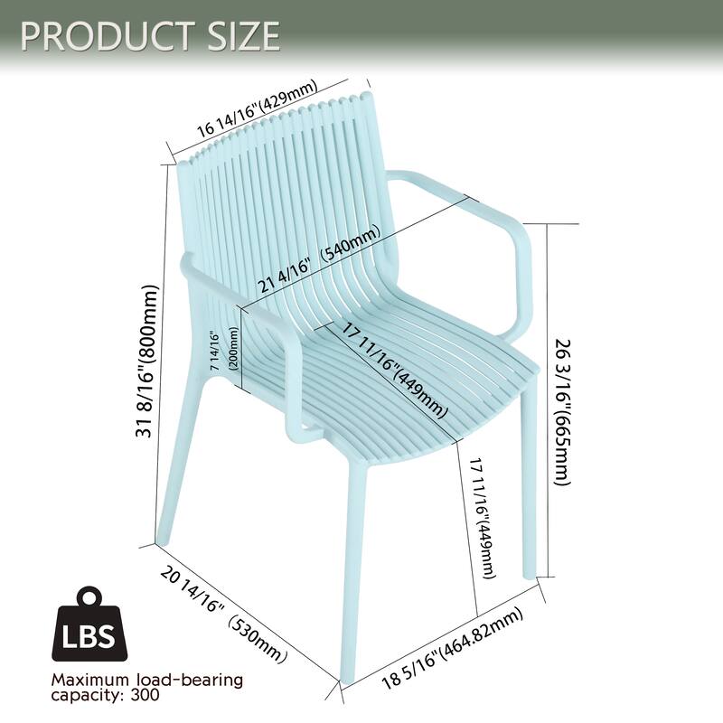 BNK Modern Polypropylene Stackable Armchair, Indoor/Outdoor Use (Set of 4)