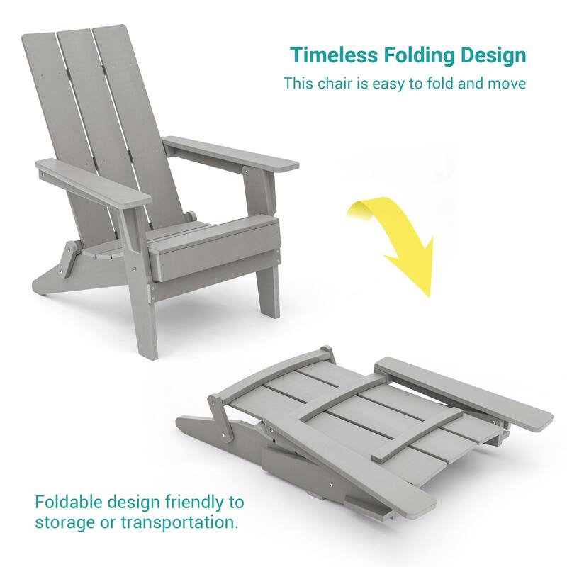 BONOSUKI Patio Folding Adirondack Chair,Waterproof HIPS,Wide Armrests