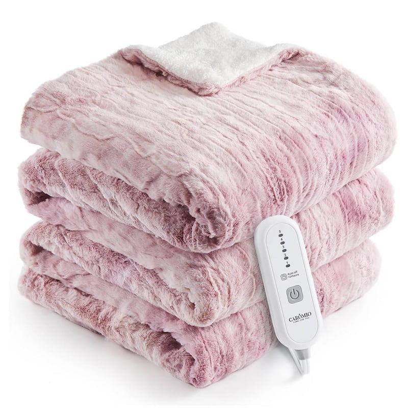 Soft Thicken Heated Electric Throw Blanket, Pink with 5 Heating Levels