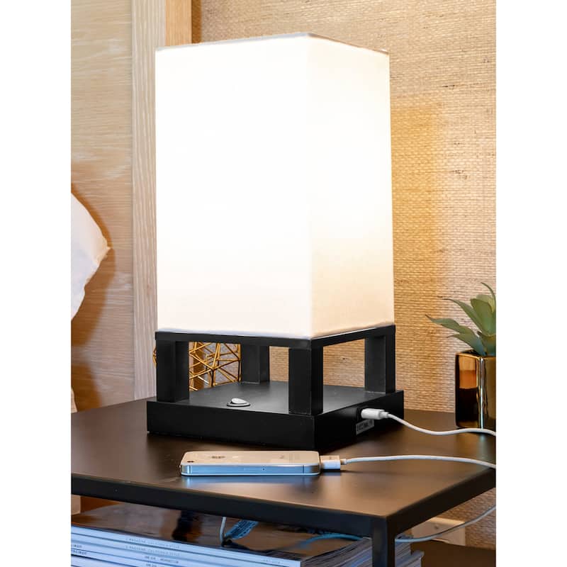 Brightech Maxwell 14 in. Black Indoor Table Lamp with USB Port