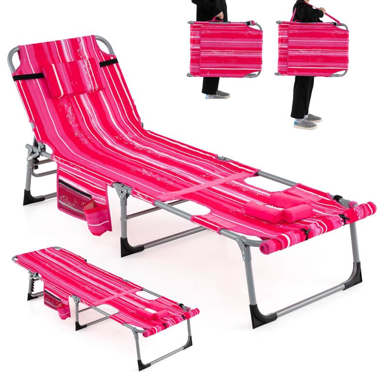 Costway Outdoor Folding Chaise 5-Position Lounge Chair with Face Hole - See Details