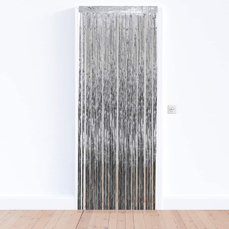 Silver Tinsel Christmas Window or Door Curtain 3' x 8'