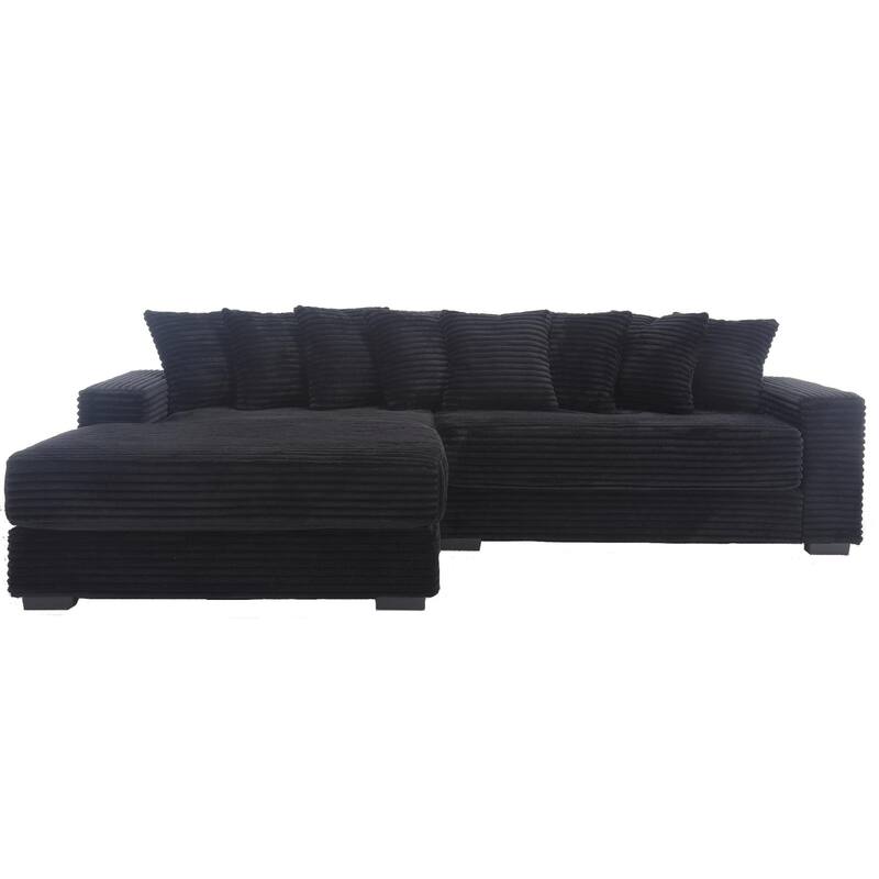 111" Corduroy L-Shape Sectional Sofa with Left Chaise, 8 Throw Pillows and Square Armrests