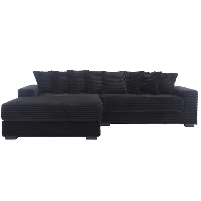L Shaped Modular Sectional Sofa with Chaise, Oversized Corduroy Upholstered Sleeper Sofa, Floor Corner Sofa with Throw Pillows