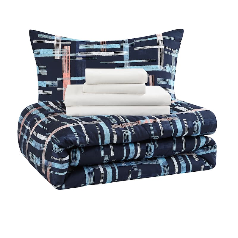 Avery Brushstroke Print Bed In A Bag Comforter Set