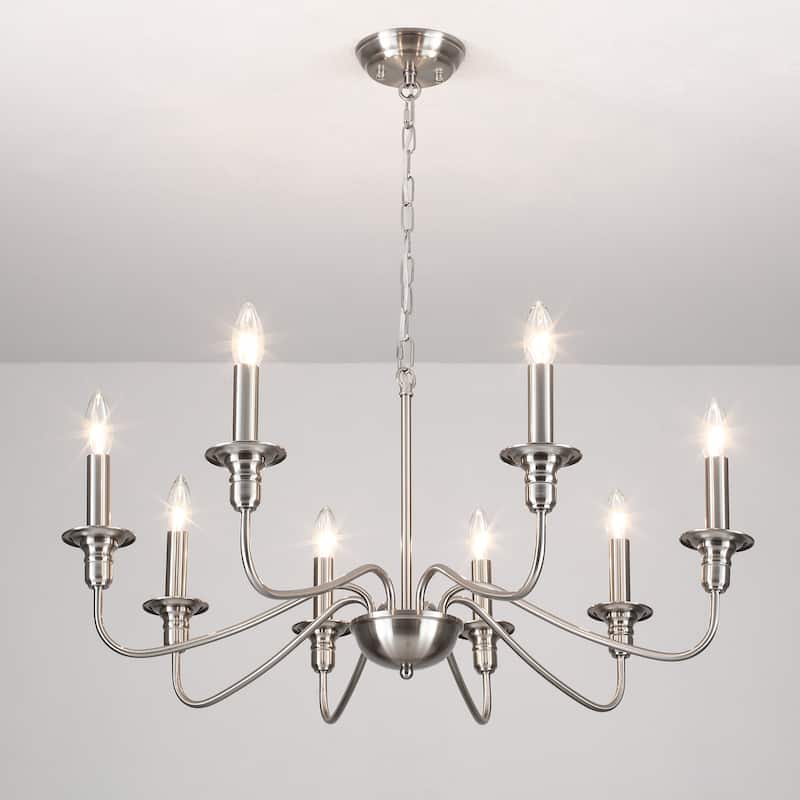 8-Light American Country Design Chandelier, Candle Style Chandelier for Dining Room Living Room Bedroom Kitchen - N/A - Brushed Nickel