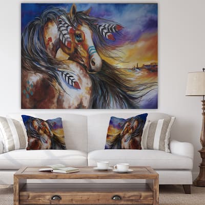Designart "5 Feathers Indian War Horse" Cottage Canvas Wall Art