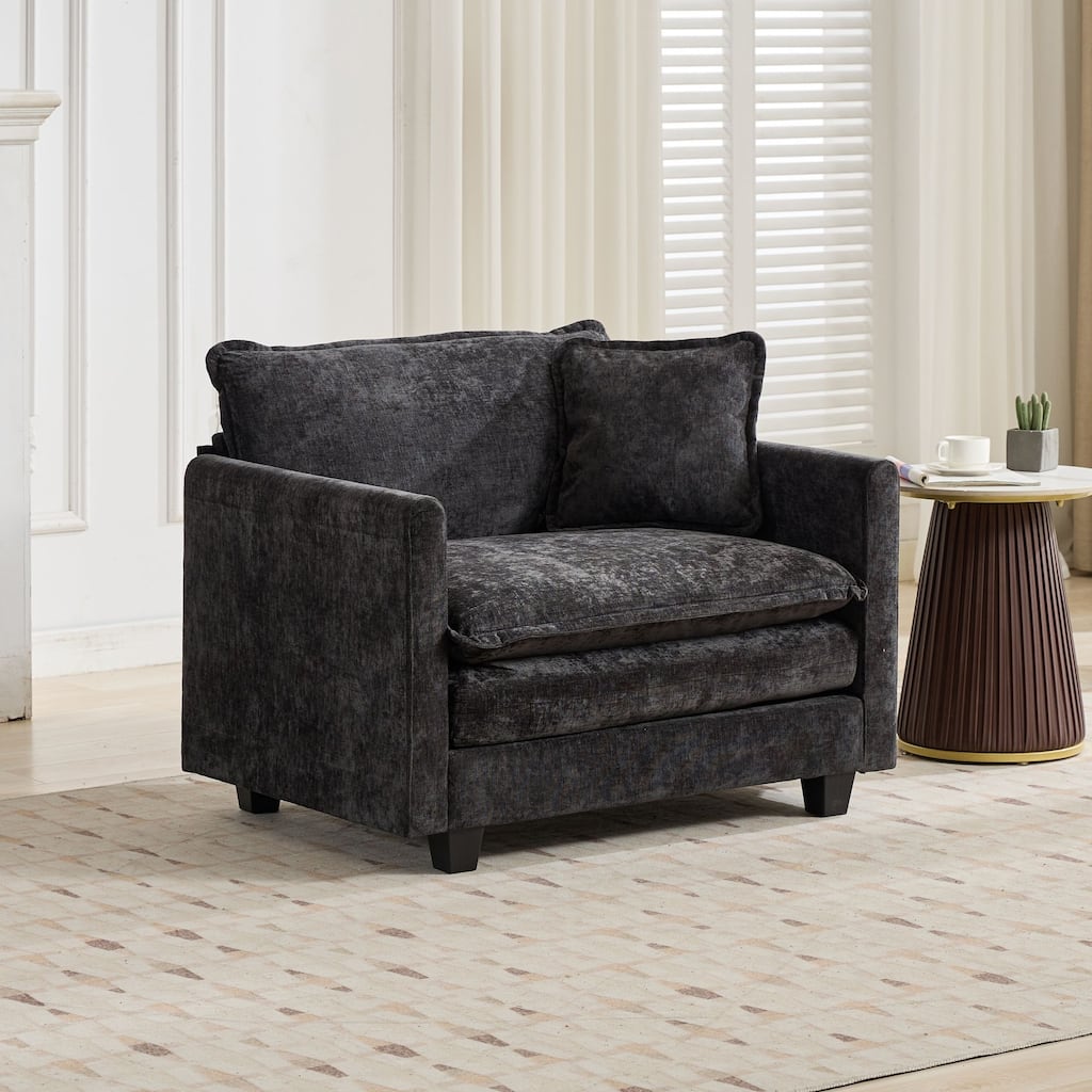 Roomfitters Upholstered Accent Chair, Modern Single Sofa with Plush Cushion and Pillow for Living Room and Bedroom