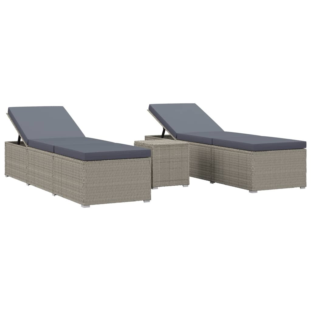 Shop Vidaxl 3 Piece Garden Sun Lounger Set Poly Rattan Gray Overstock 31056455
