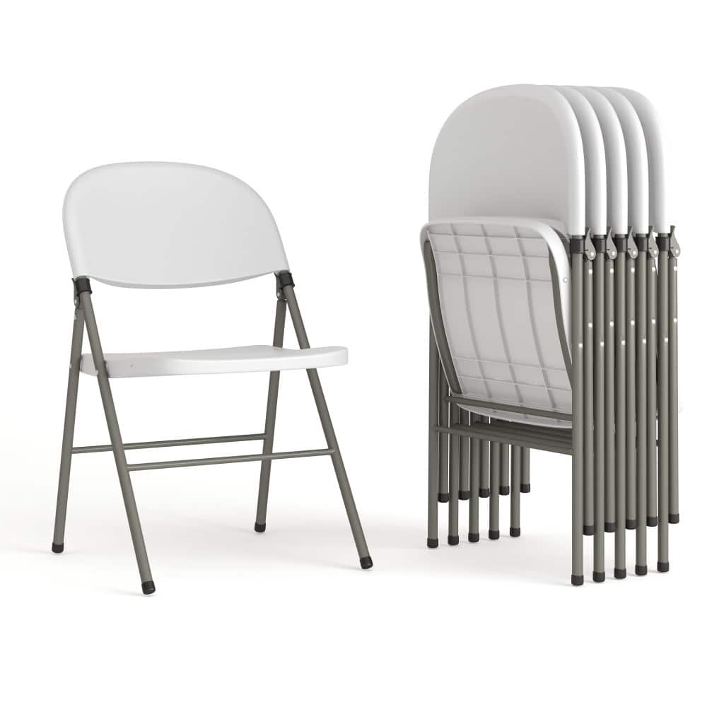 6 PK 330 lb. Capacity White Plastic Folding Chair with Gray Frame - Event Chair