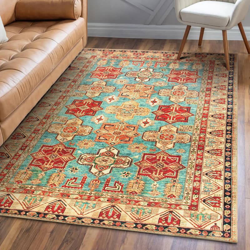 My Magic Carpet Turquoise Machine Washable Area Rug - 5' X 7'