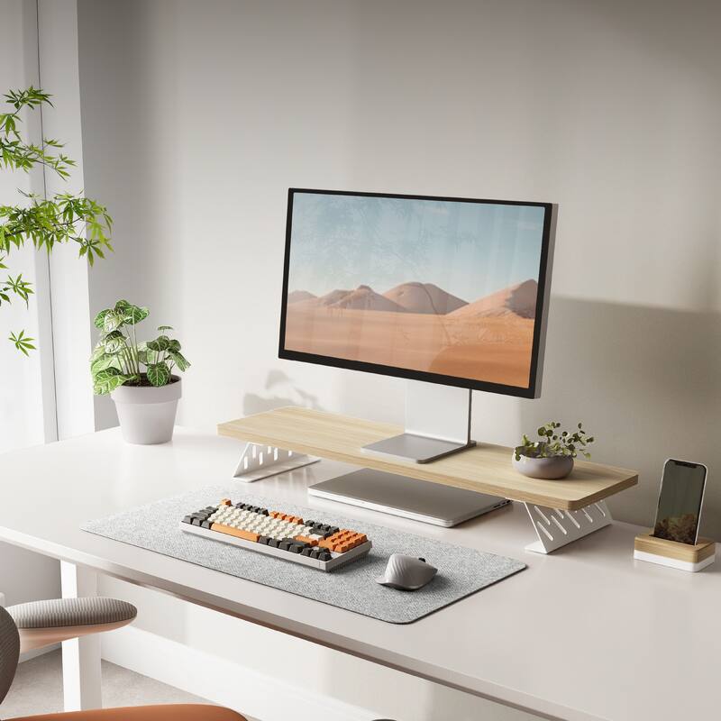 Fenge Dual Monitor Stand Riser, 31.5 inch Long Monitor Stand for Desk - 31.5 x 9.2 x 3.9 inches