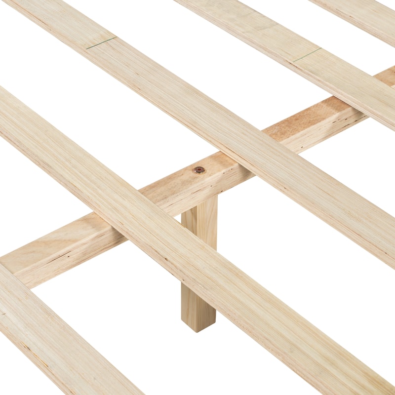 Mid-Century Modern Wood Platform Bed Frame with Upholstered Headboard, Wood Slat Support, No Box Spring Needed, Easy Assembly