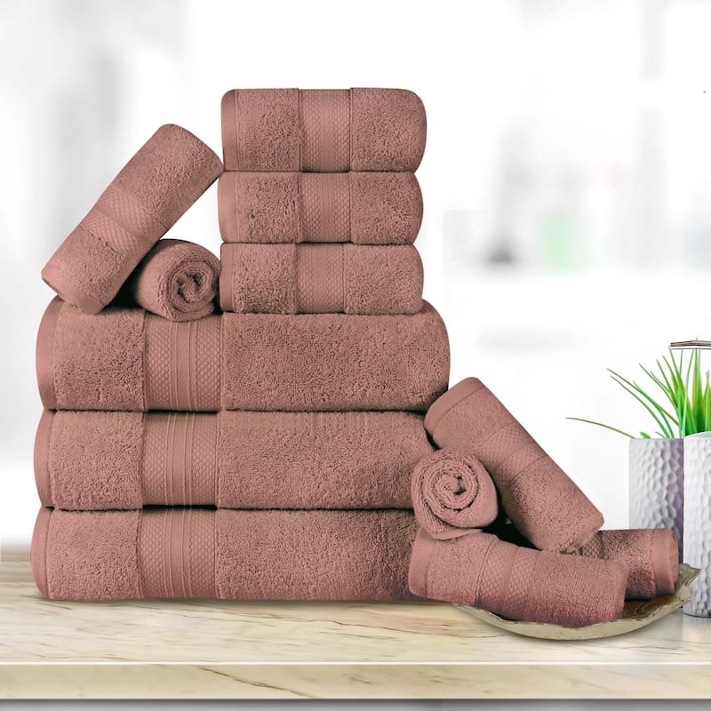 Turkish Cotton 12 Piece Solid Plush Heavyweight Towel Set by Superior - Taupe