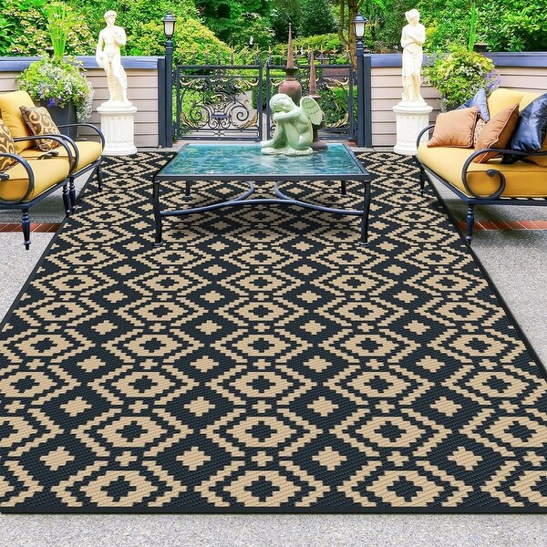 Outdoor Rug, 6x9 ft Plastic Straw Reversible Mats, Area Rug Decor