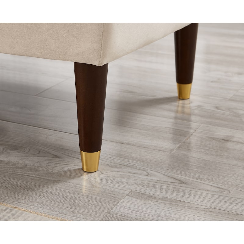 GDFStudio - Velvet Chaise Lounge with Removable Pillow and Gold-Trimmed Wooden Legs