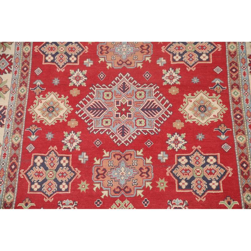 Hand Knotted Oriental 100% Wool Carpet Traditional Geometric Red Kazak Area Rug - 10' 2'' X 6' 4''