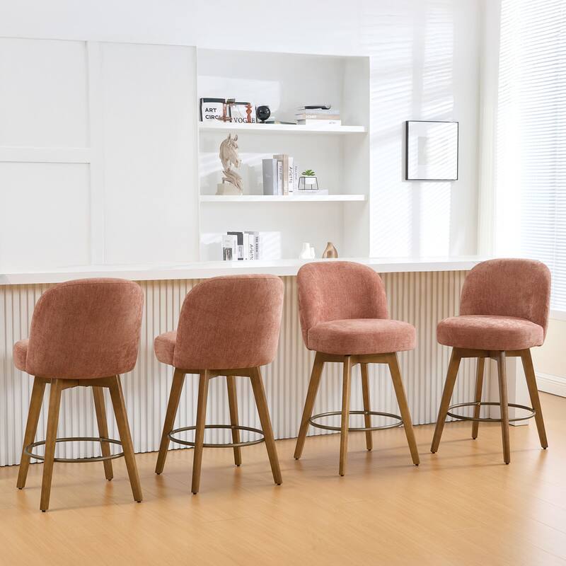 Fabric Upholstered Counter Height Swivel Bar Stools - 37.8"H x 19.7"W x 23.2"D
