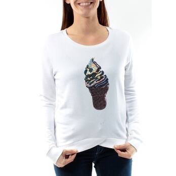 Shop Womens White Ice Cream Cone Long Sleeve Crew Neck Top Size S