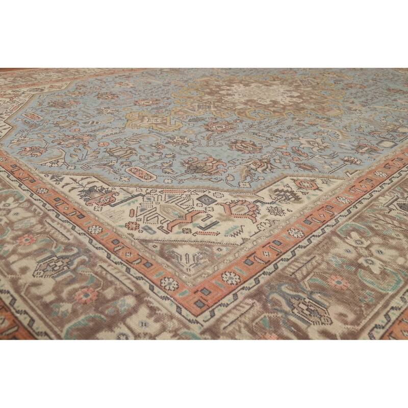 Geometric Blue Tabriz Persian Rug Hand-Knotted Traditional Wool Carpet - 8'3"x 11'2"