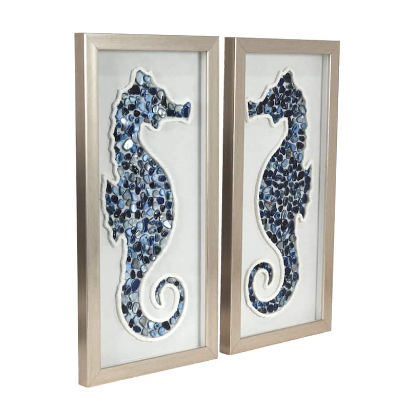 American Art Decor 2-Piece Coastal Seashell & Sea Glass Shadowbox Framed Wall Art Set