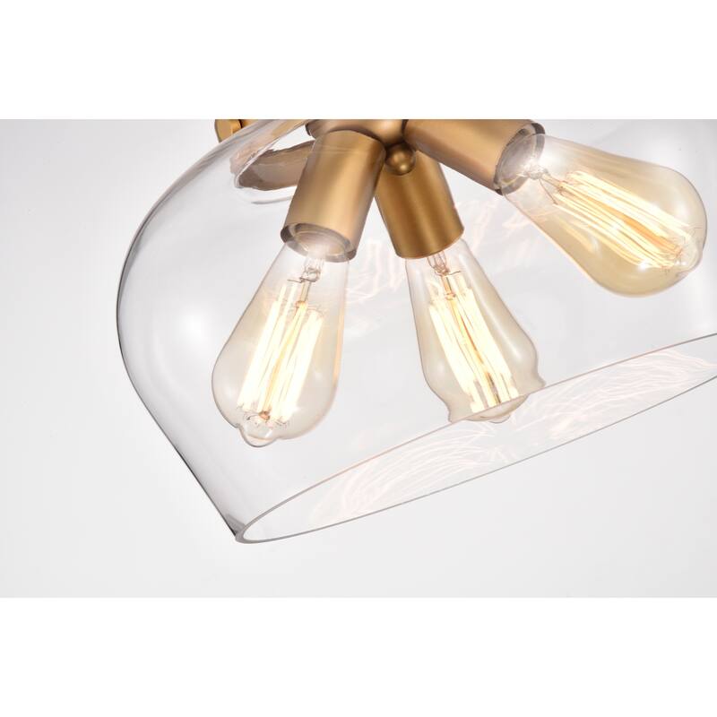 Sadie Matte Gold 3-Light Clear Curved Glass Shade Semi-Flush Mount