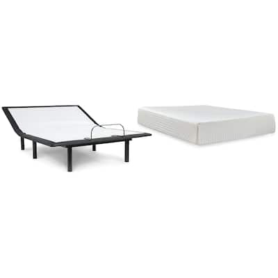 Signature Design by Ashley Chime 12 Inch Memory Foam White/Black Mattress and Base Package