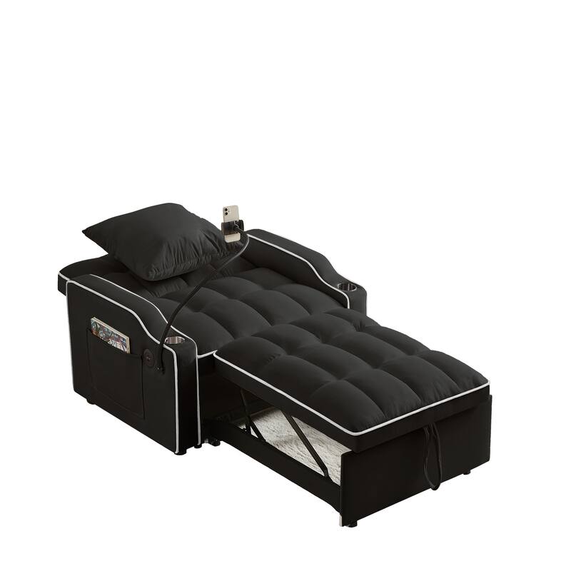 Convertible Sleeper Chair Sofa Bed, 3-in-1 Folding Sofa Bed with Adjustable Backrest and USB Charging Port for Small Rooms.